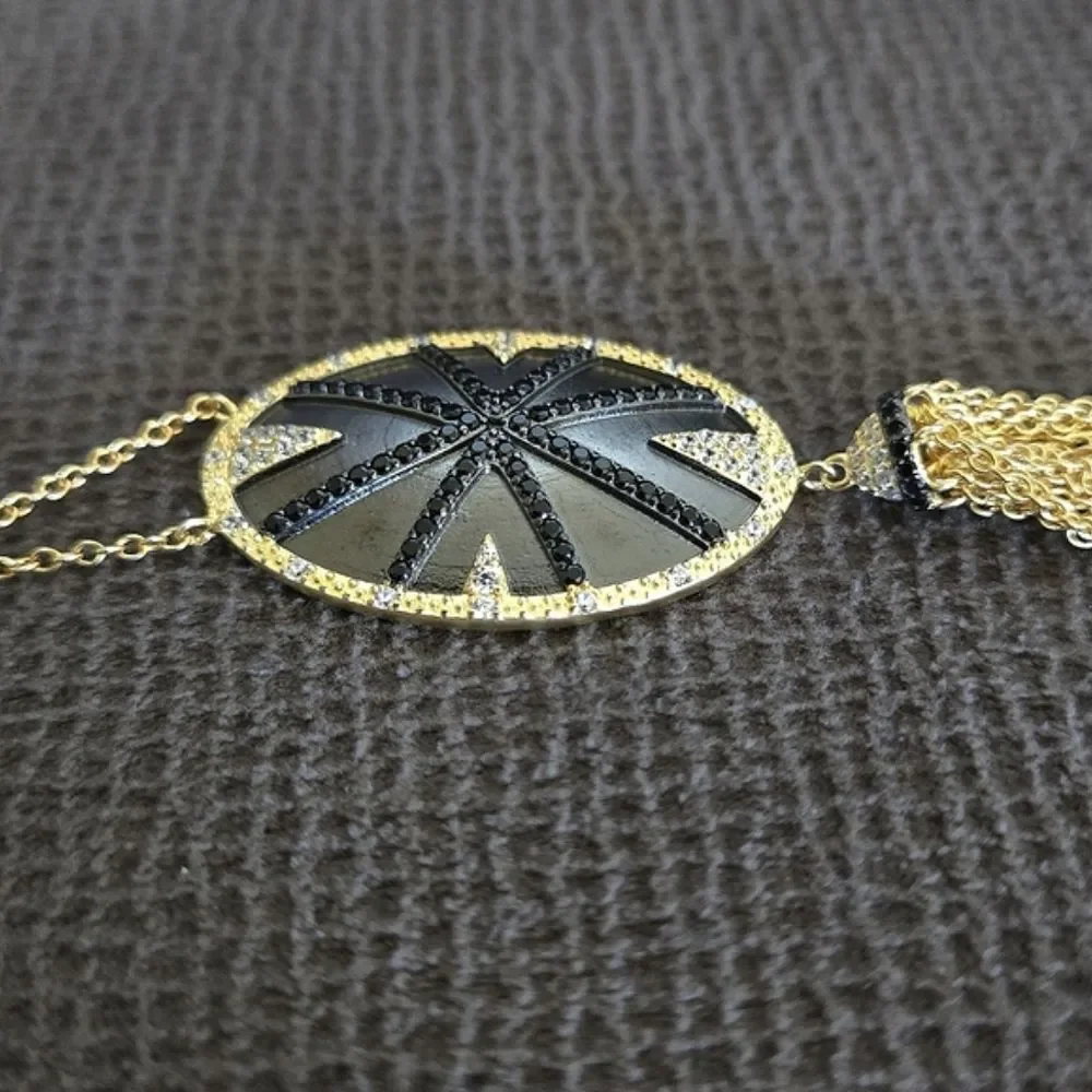 ✨️HP✨️ Freida Rothman Long Starburst🎇 Necklace with Gold💛 Chain⛓️ Tassel - NWT